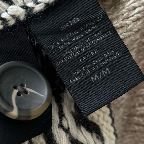 SANSARA Wool Blend Beige Fair Isle Chunky Knit Nordic Sweater Cardigan Sz Medium - Picture 5 of 6